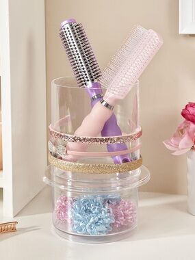 Acrylic Plastic Stackable Clear Hair Accessory & Brush Stackable Organizer